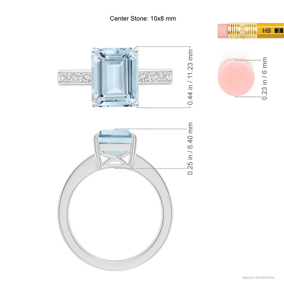 10x8mm A Octagonal Aquamarine Cocktail Ring with Diamonds in P950 Platinum ruler