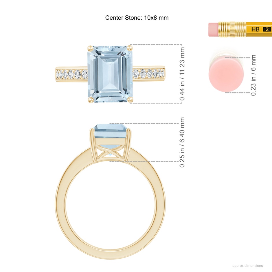 10x8mm A Octagonal Aquamarine Cocktail Ring with Diamonds in Yellow Gold ruler