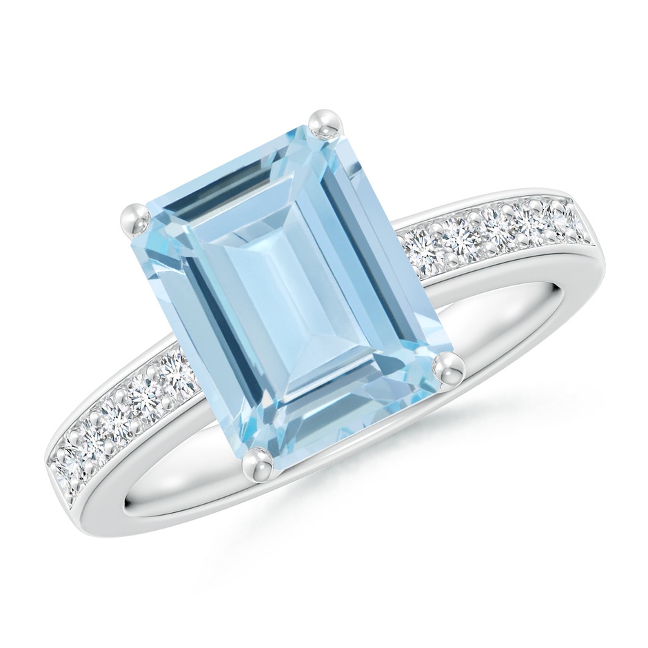 10x8mm AA Octagonal Aquamarine Cocktail Ring with Diamonds in White Gold 