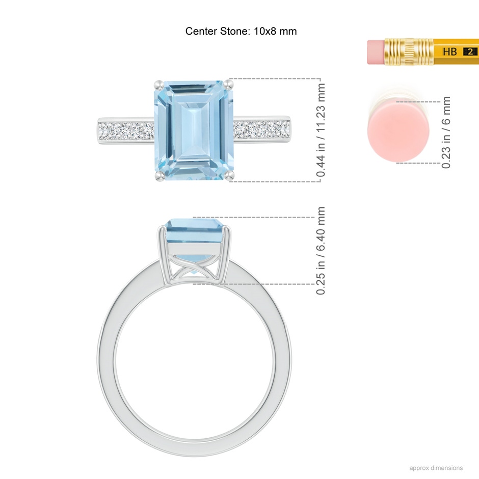 10x8mm AA Octagonal Aquamarine Cocktail Ring with Diamonds in White Gold ruler