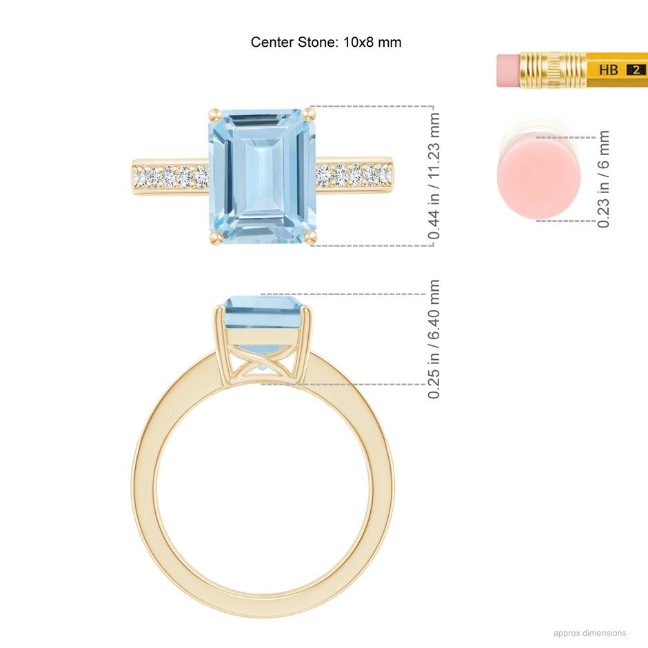 10x8mm AA Octagonal Aquamarine Cocktail Ring with Diamonds in Yellow Gold ruler