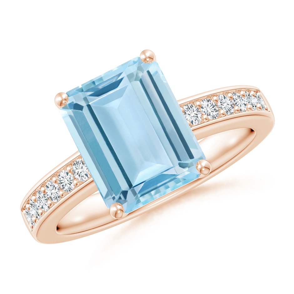 10x8mm AAA Octagonal Aquamarine Cocktail Ring with Diamonds in Rose Gold 
