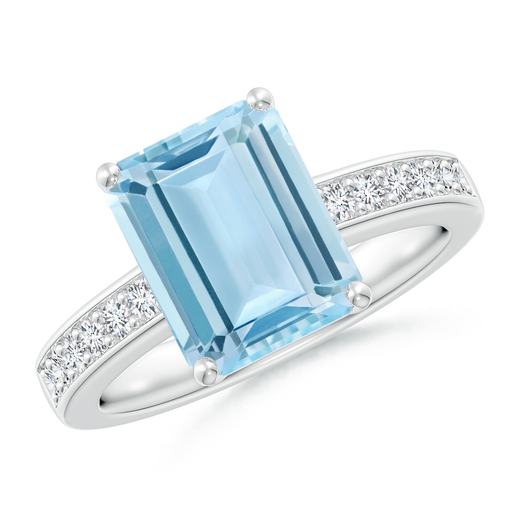 10x8mm AAA Octagonal Aquamarine Cocktail Ring with Diamonds in White Gold