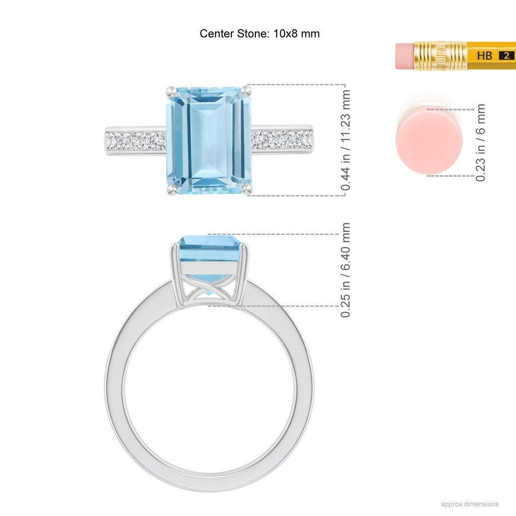 10x8mm AAA Octagonal Aquamarine Cocktail Ring with Diamonds in White Gold Ruler