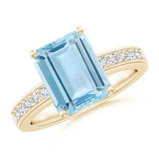 10x8mm AAA Octagonal Aquamarine Cocktail Ring with Diamonds in Yellow Gold