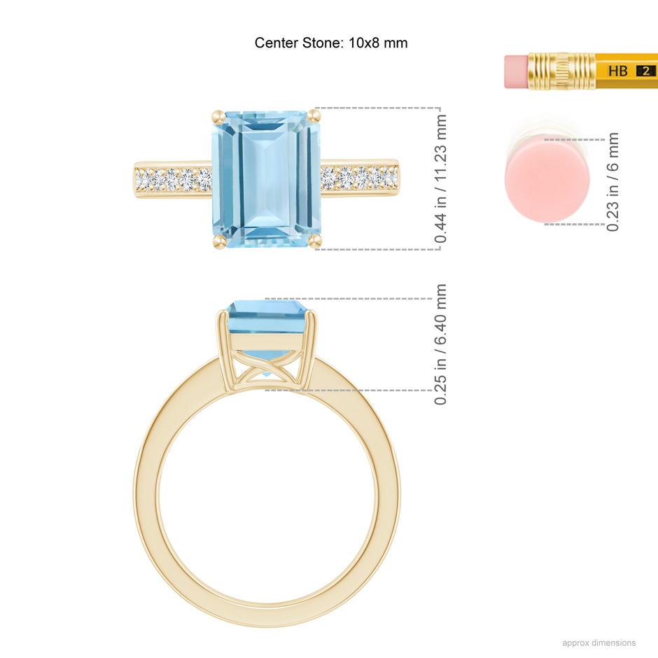 10x8mm AAA Octagonal Aquamarine Cocktail Ring with Diamonds in Yellow Gold ruler