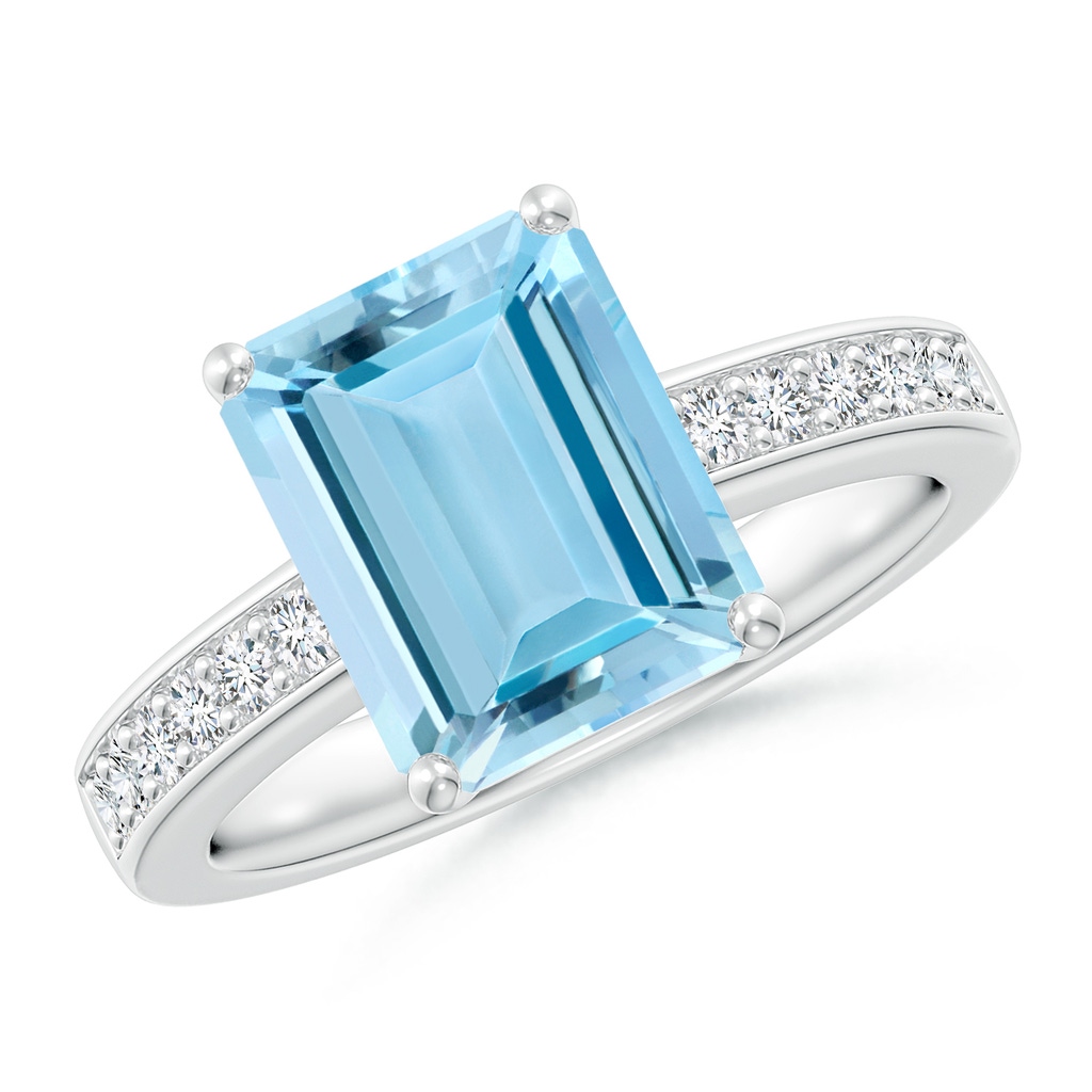 10x8mm AAAA Octagonal Aquamarine Cocktail Ring with Diamonds in P950 Platinum