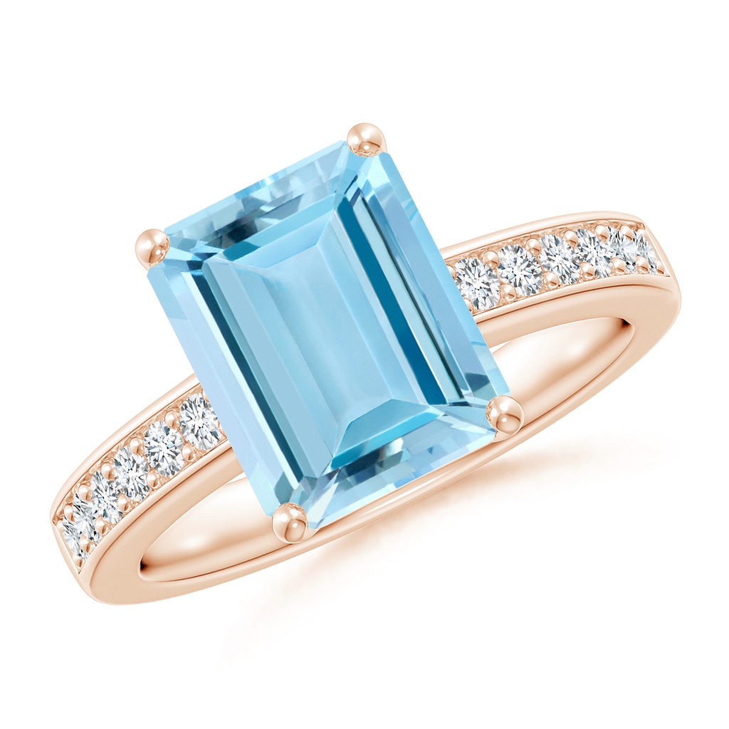 10x8mm AAAA Octagonal Aquamarine Cocktail Ring with Diamonds in Rose Gold