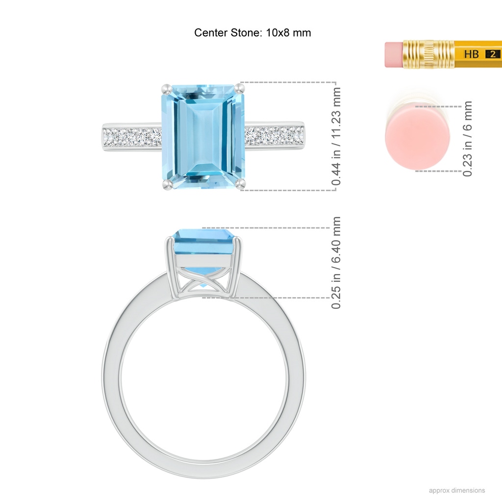 10x8mm AAAA Octagonal Aquamarine Cocktail Ring with Diamonds in White Gold Ruler