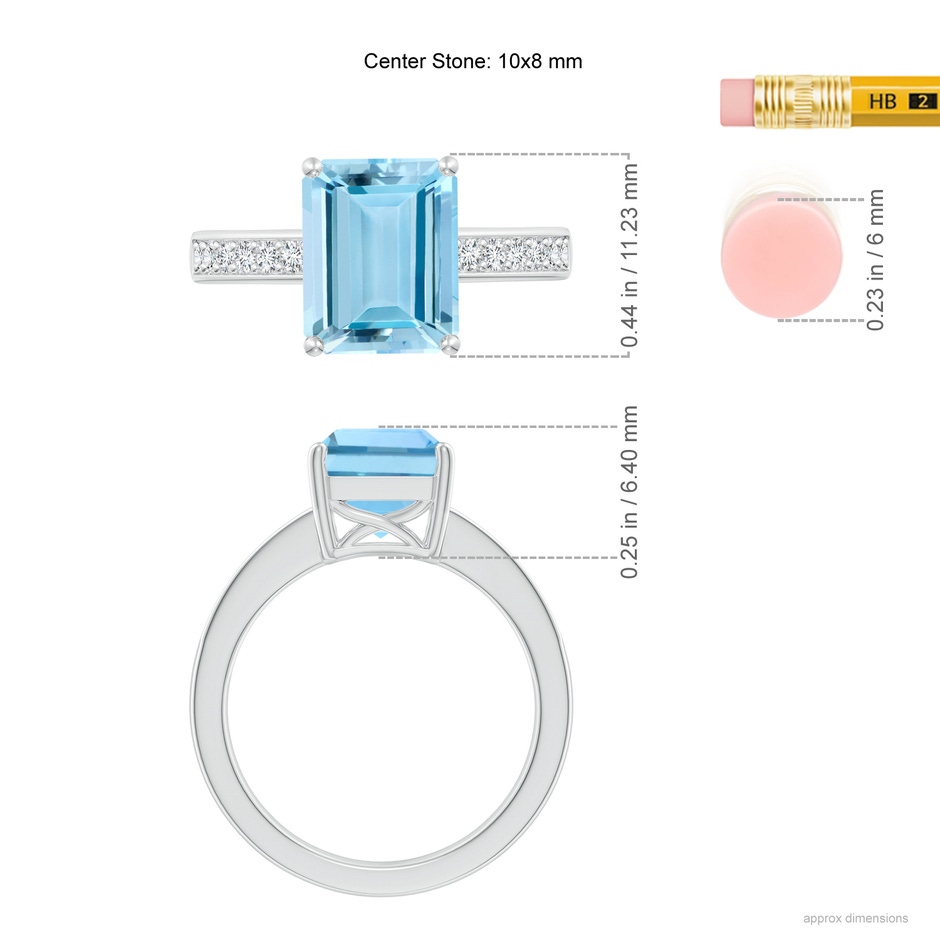 10x8mm AAAA Octagonal Aquamarine Cocktail Ring with Diamonds in White Gold ruler