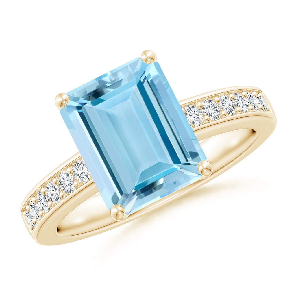 10x8mm AAAA Octagonal Aquamarine Cocktail Ring with Diamonds in Yellow Gold