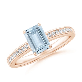 7x5mm A Octagonal Aquamarine Cocktail Ring with Diamonds in 10K Rose Gold