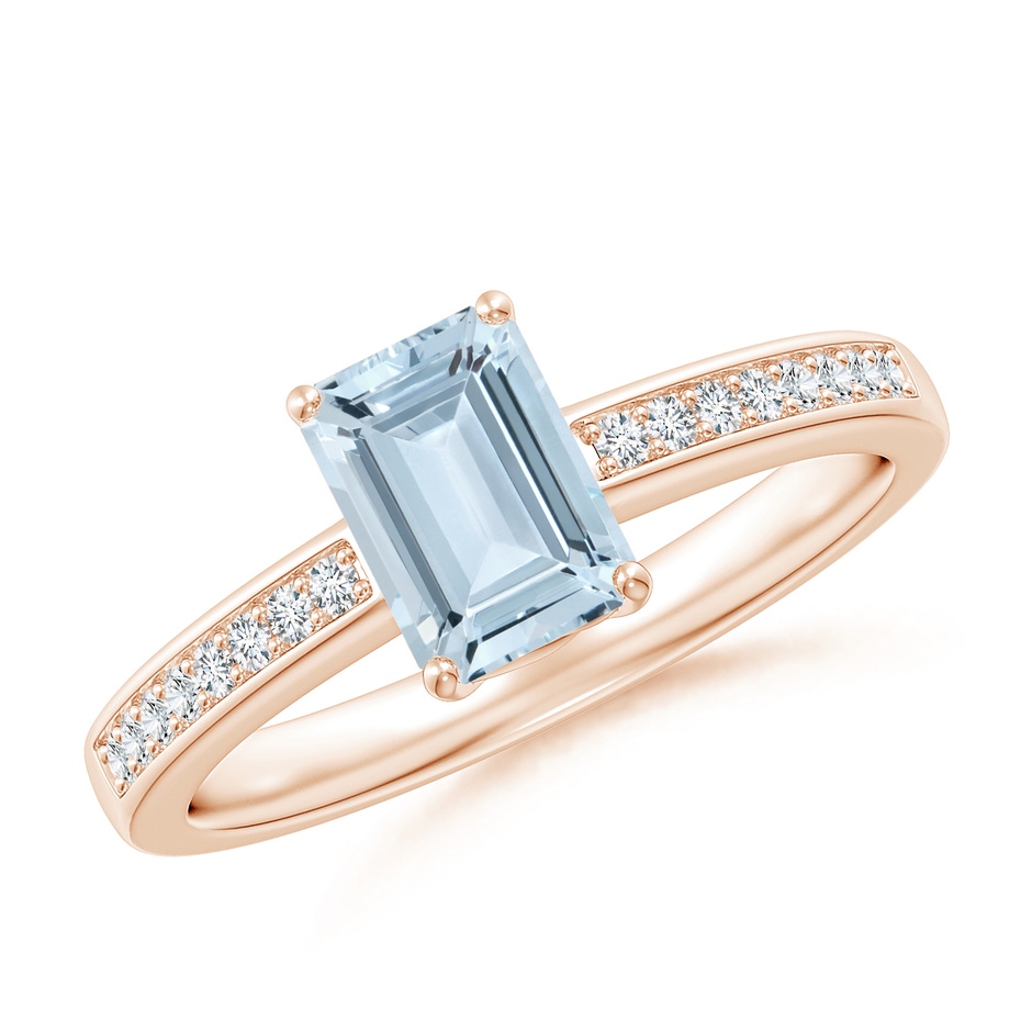 7x5mm A Octagonal Aquamarine Cocktail Ring with Diamonds in Rose Gold 