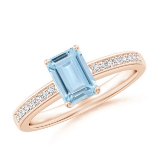 7x5mm AA Octagonal Aquamarine Cocktail Ring with Diamonds in 10K Rose Gold