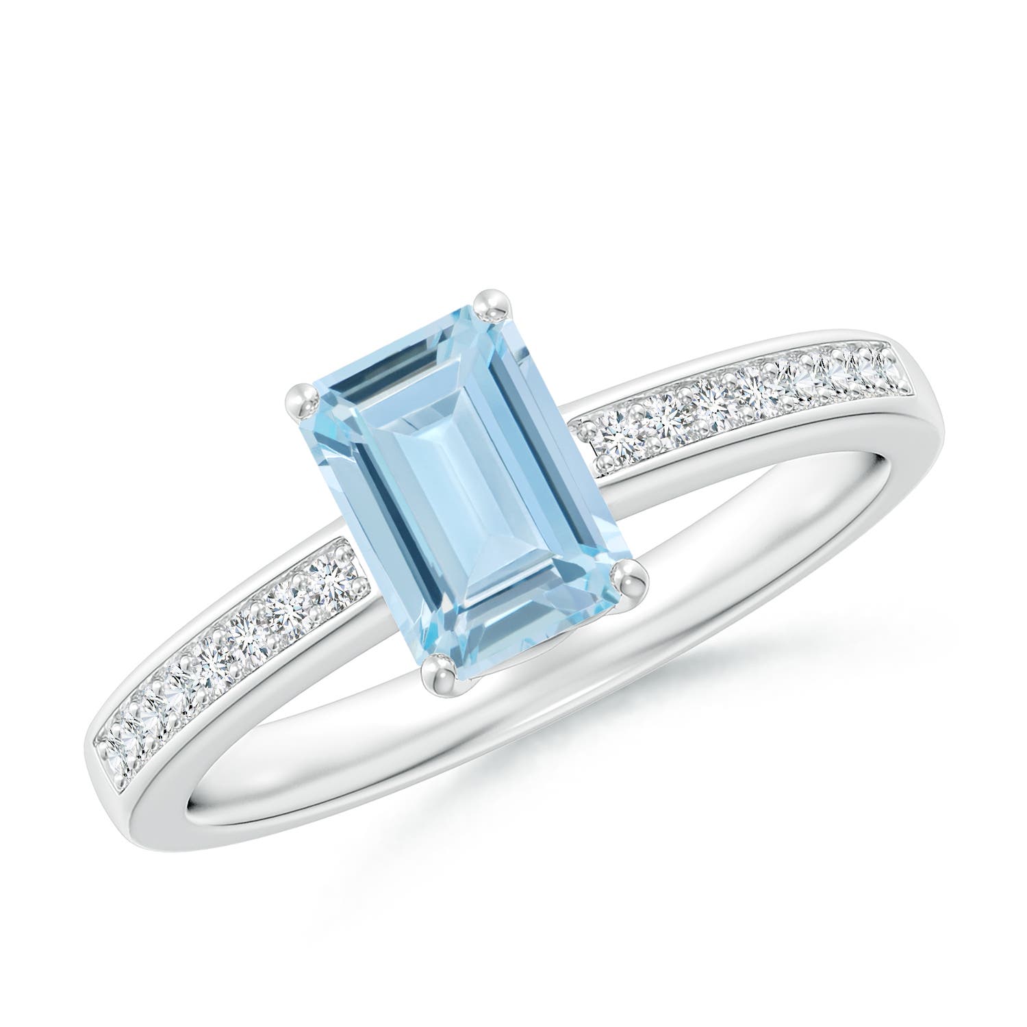 7x5mm AA Octagonal Aquamarine Cocktail Ring with Diamonds in P950 Platinum