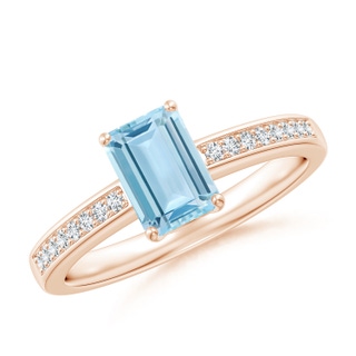 7x5mm AAA Octagonal Aquamarine Cocktail Ring with Diamonds in 10K Rose Gold