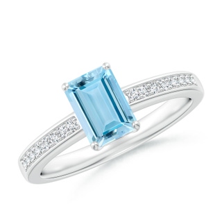 7x5mm AAAA Octagonal Aquamarine Cocktail Ring with Diamonds in P950 Platinum