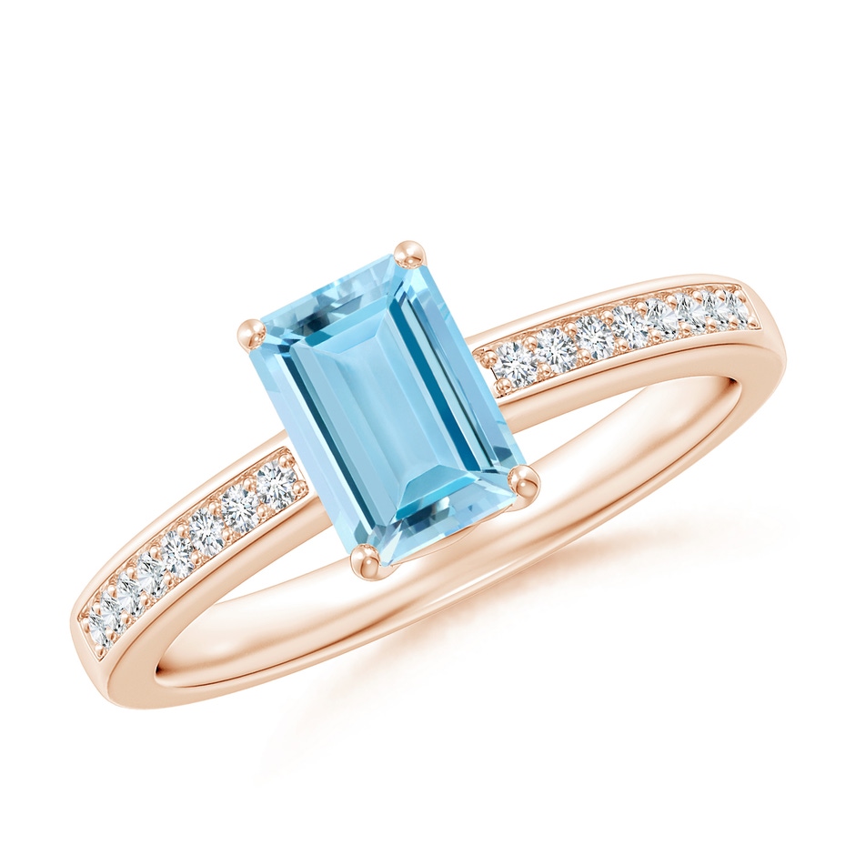 7x5mm AAAA Octagonal Aquamarine Cocktail Ring with Diamonds in Rose Gold 