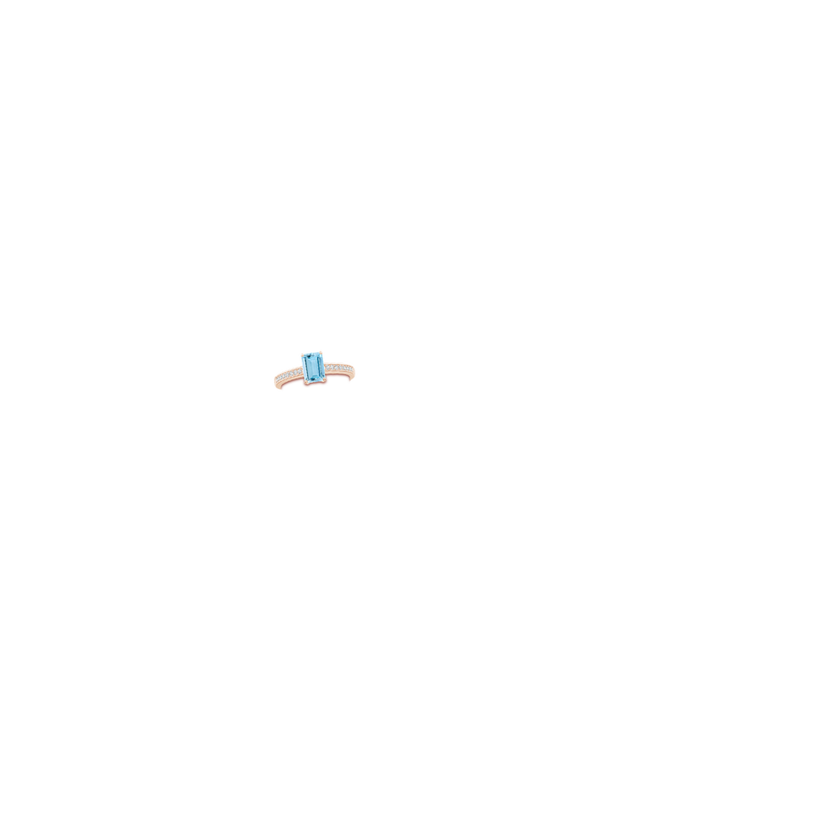 7x5mm AAAA Octagonal Aquamarine Cocktail Ring with Diamonds in Rose Gold body-hand