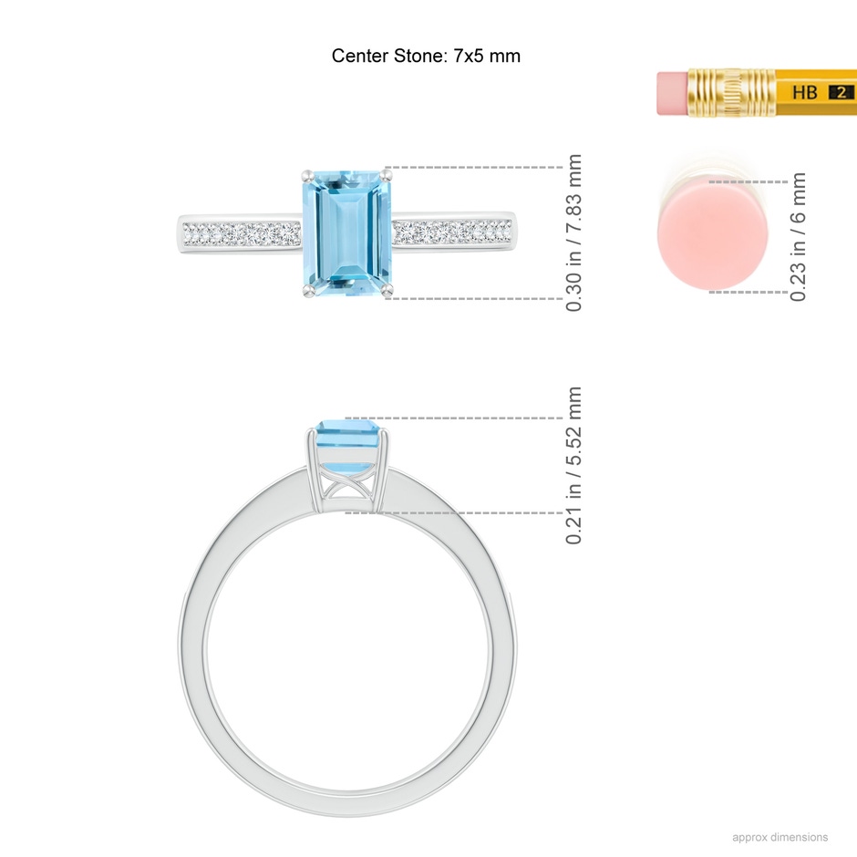 7x5mm AAAA Octagonal Aquamarine Cocktail Ring with Diamonds in White Gold ruler