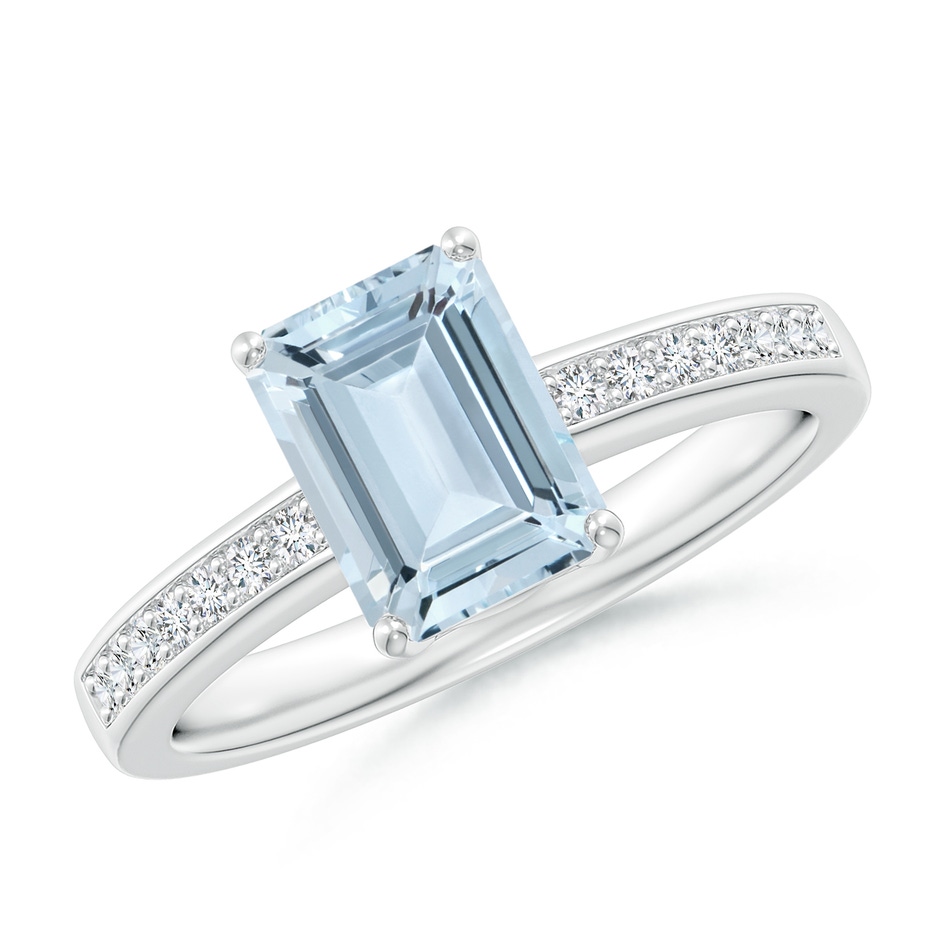 8x6mm A Octagonal Aquamarine Cocktail Ring with Diamonds in 10K White Gold 