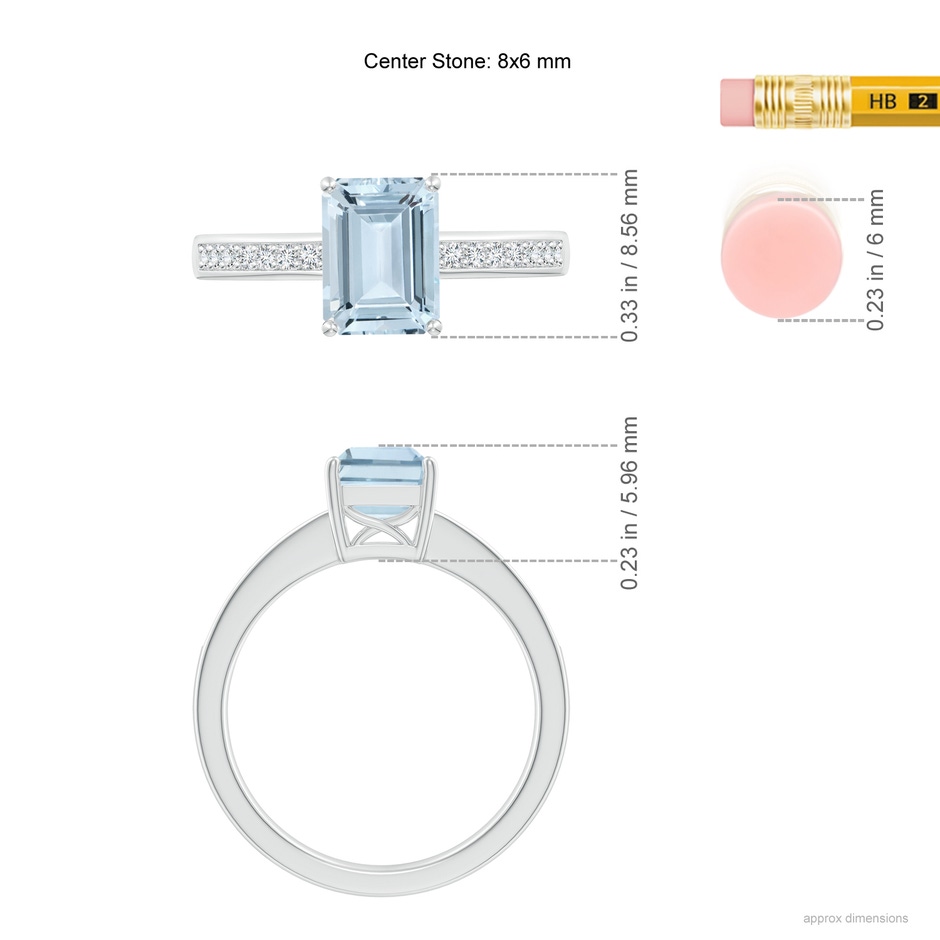 8x6mm A Octagonal Aquamarine Cocktail Ring with Diamonds in 10K White Gold ruler