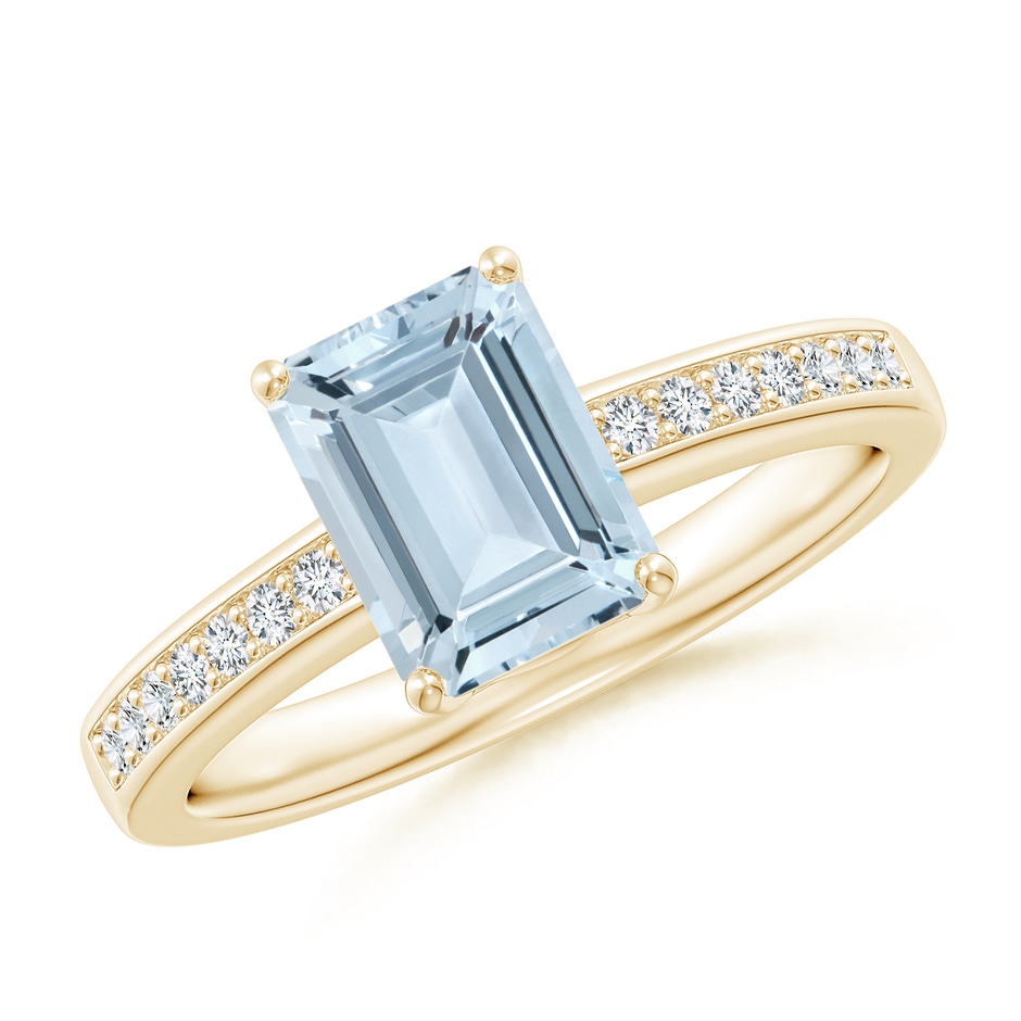 8x6mm A Octagonal Aquamarine Cocktail Ring with Diamonds in Yellow Gold 
