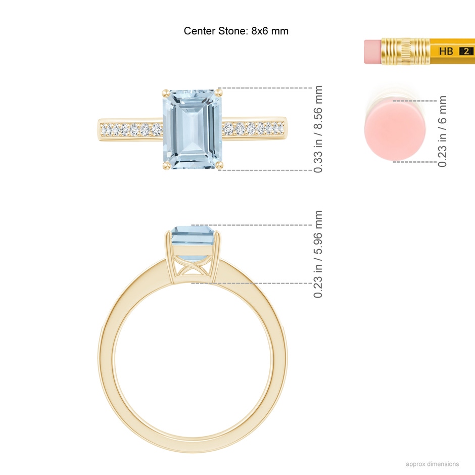 8x6mm A Octagonal Aquamarine Cocktail Ring with Diamonds in Yellow Gold ruler