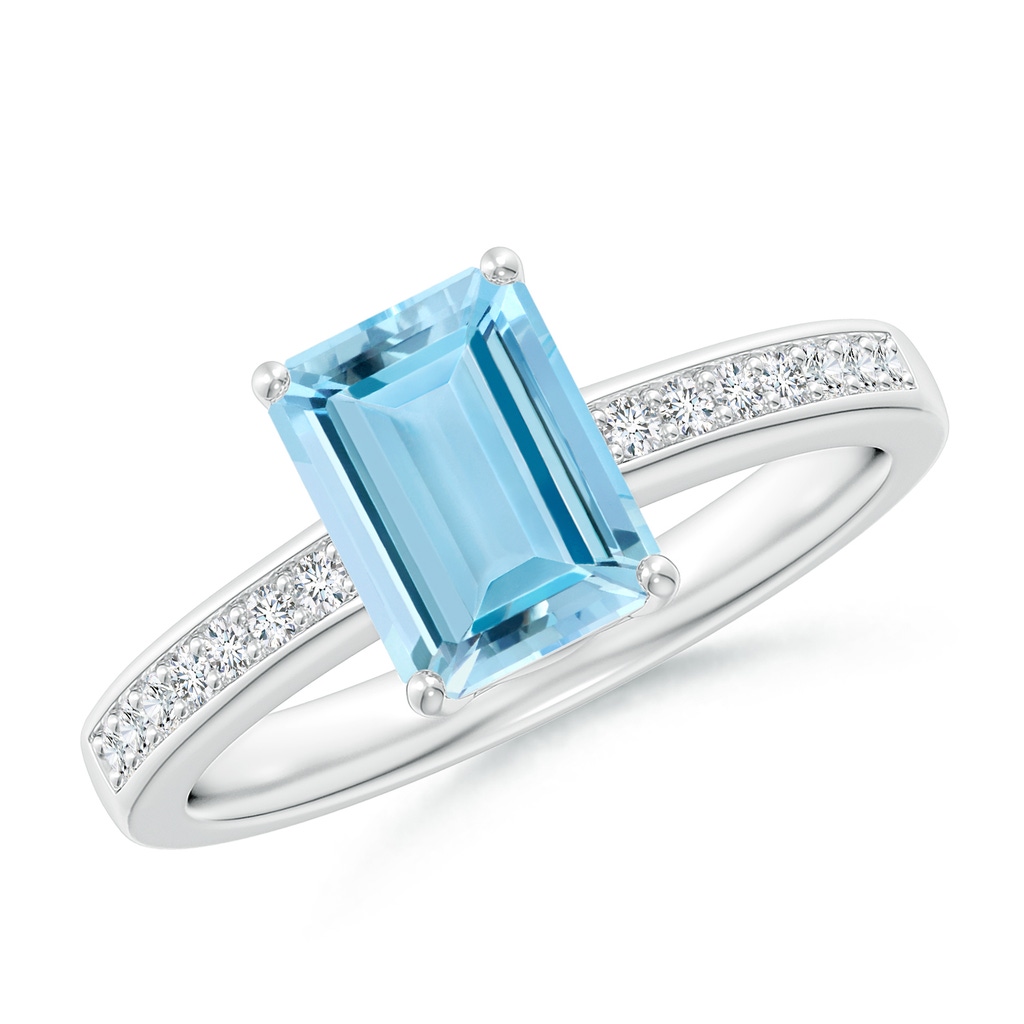 8x6mm AAAA Octagonal Aquamarine Cocktail Ring with Diamonds in P950 Platinum