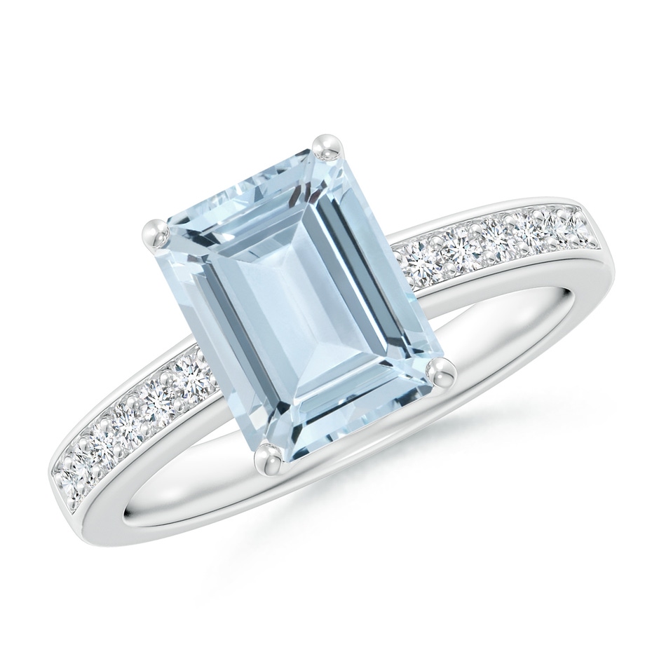 9x7mm A Octagonal Aquamarine Cocktail Ring with Diamonds in 9K White Gold 