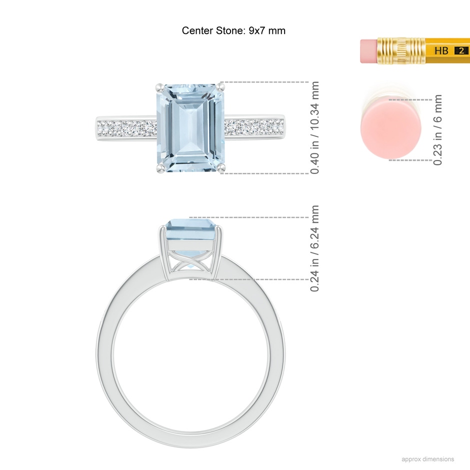 9x7mm A Octagonal Aquamarine Cocktail Ring with Diamonds in 9K White Gold ruler
