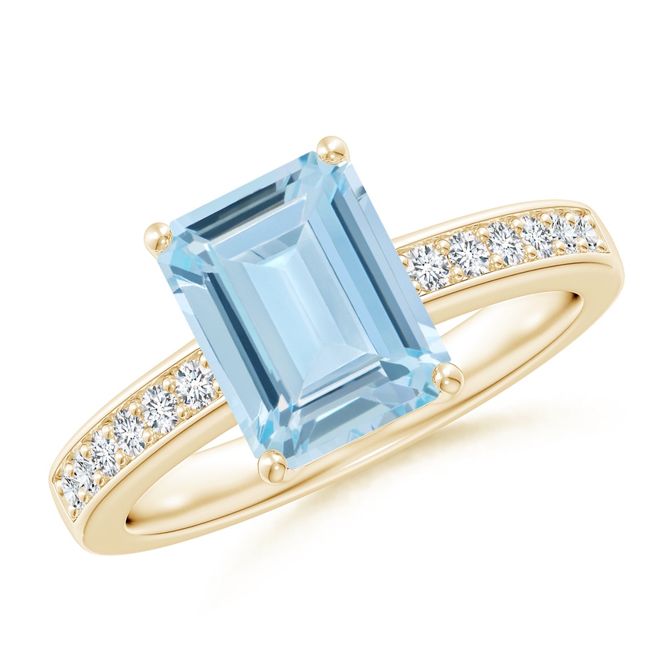9x7mm AA Octagonal Aquamarine Cocktail Ring with Diamonds in 9K Yellow Gold 