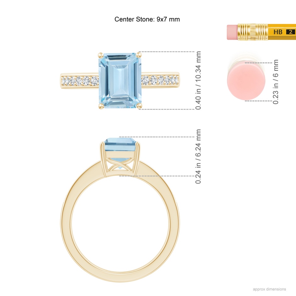 9x7mm AA Octagonal Aquamarine Cocktail Ring with Diamonds in 9K Yellow Gold ruler