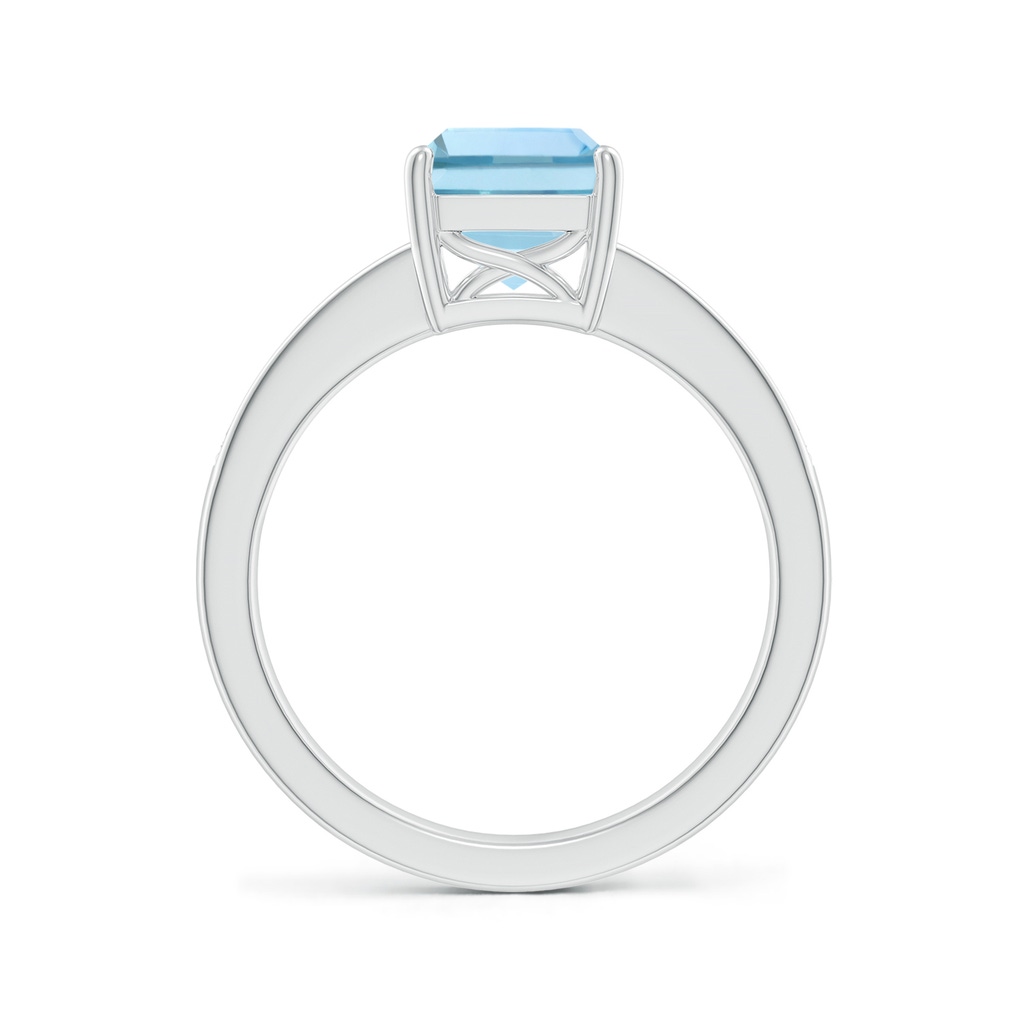 9x7mm AAA Octagonal Aquamarine Cocktail Ring with Diamonds in 9K White Gold Side 1