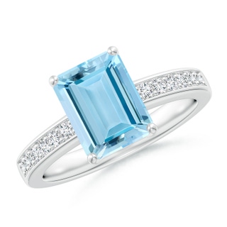 9x7mm AAAA Octagonal Aquamarine Cocktail Ring with Diamonds in P950 Platinum