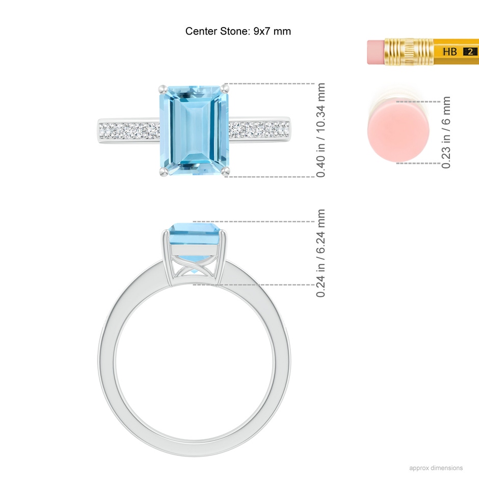 9x7mm AAAA Octagonal Aquamarine Cocktail Ring with Diamonds in P950 Platinum ruler