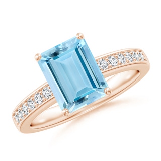 9x7mm AAAA Octagonal Aquamarine Cocktail Ring with Diamonds in Rose Gold