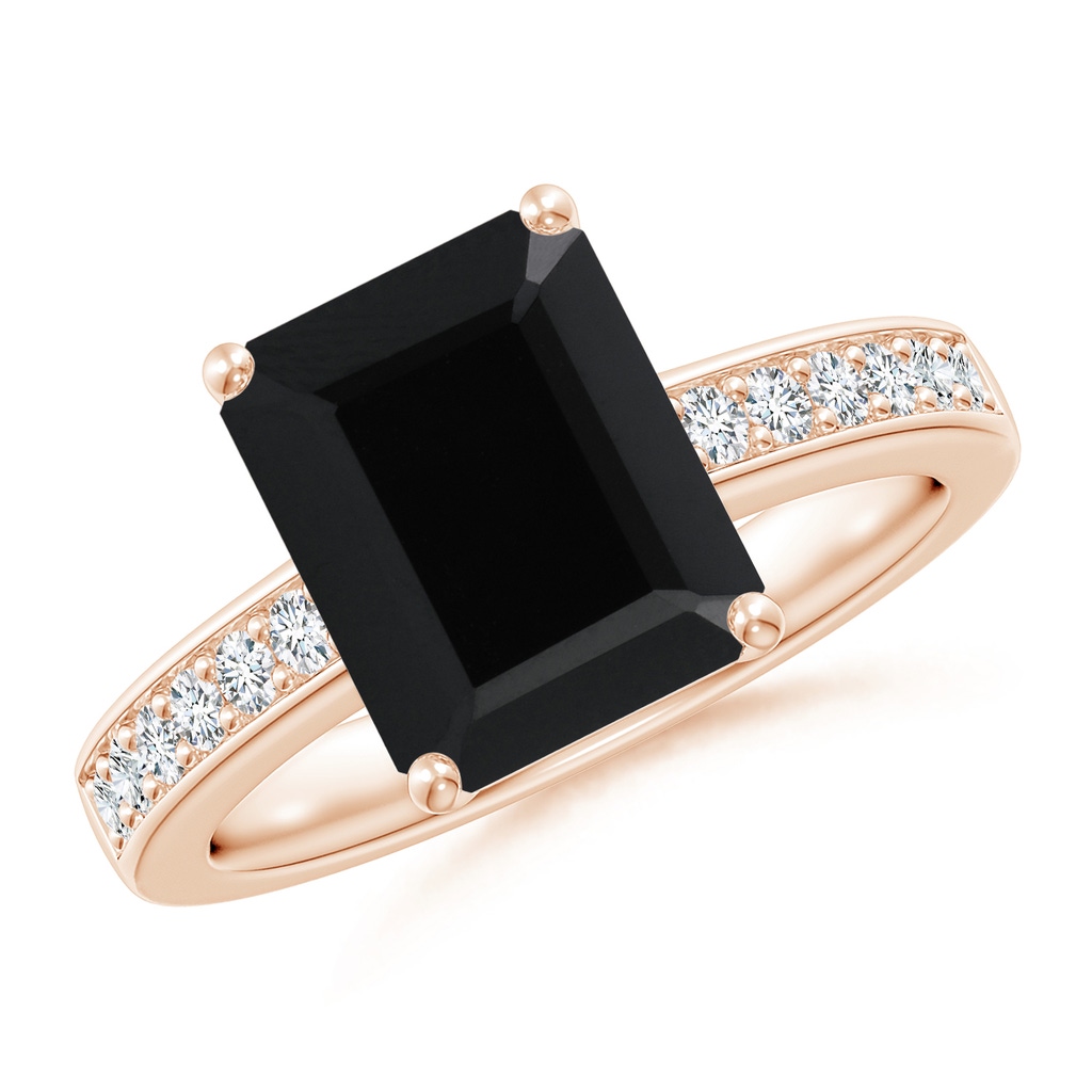 10x8mm AAA Octagonal Black Onyx Cocktail Ring with Diamonds in Rose Gold