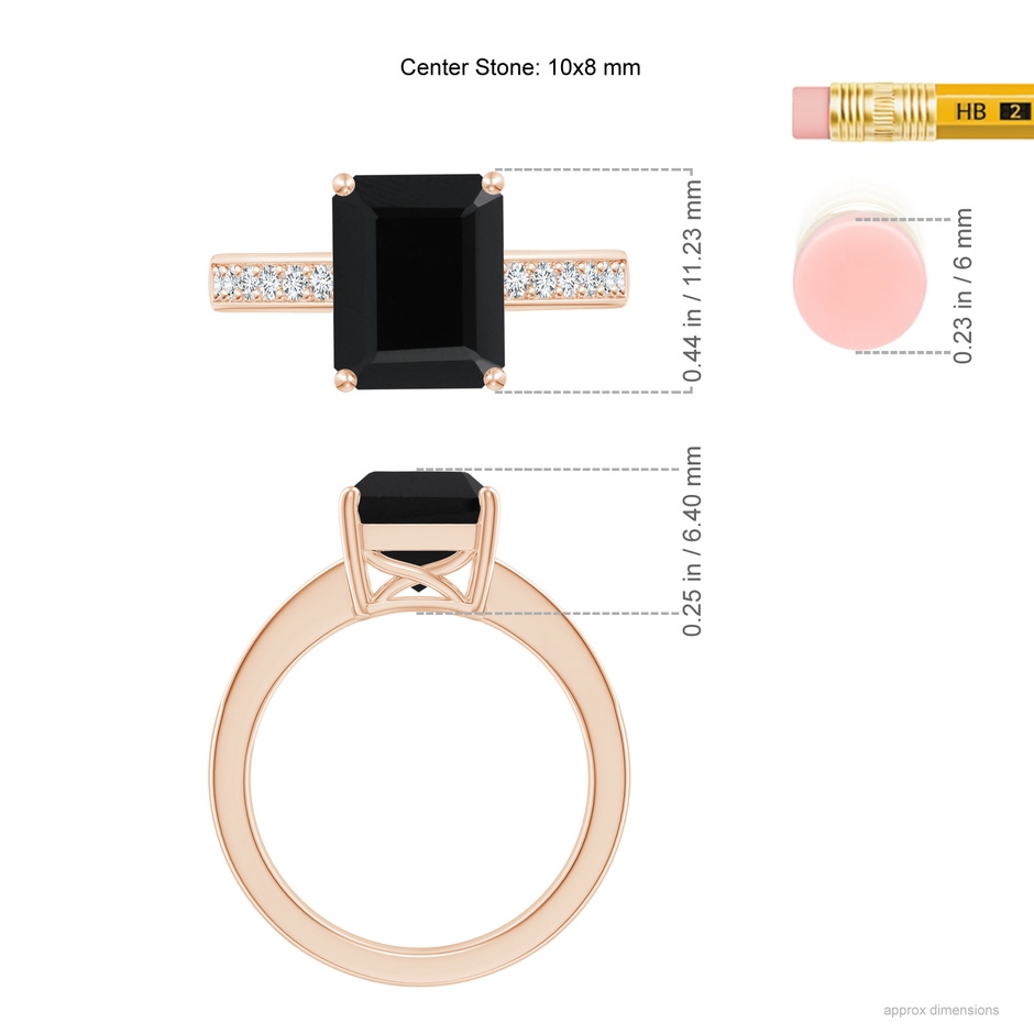 10x8mm AAA Octagonal Black Onyx Cocktail Ring with Diamonds in Rose Gold Ruler