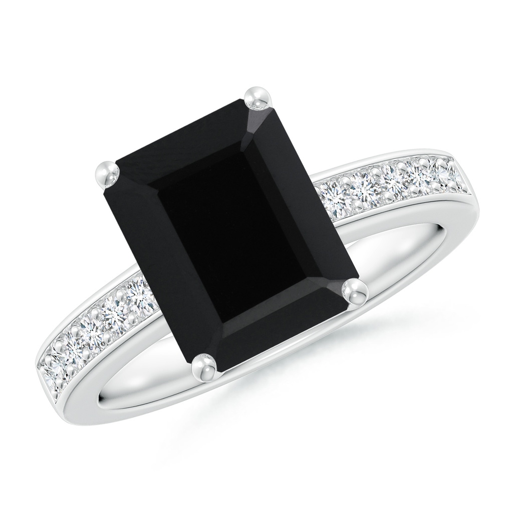 10x8mm AAA Octagonal Black Onyx Cocktail Ring with Diamonds in White Gold