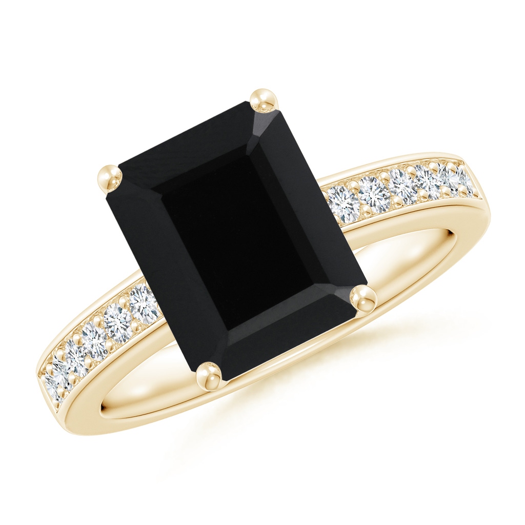 10x8mm AAA Octagonal Black Onyx Cocktail Ring with Diamonds in Yellow Gold