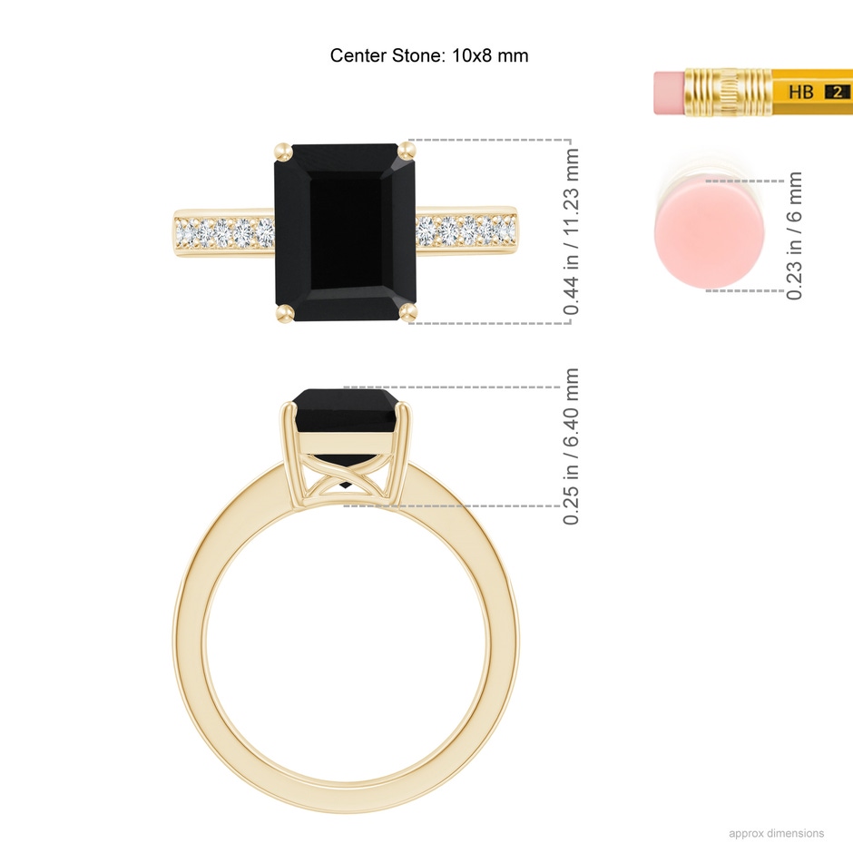 10x8mm AAA Octagonal Black Onyx Cocktail Ring with Diamonds in Yellow Gold ruler