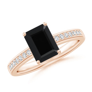 8x6mm AAA Octagonal Black Onyx Cocktail Ring with Diamonds in Rose Gold