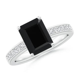 9x7mm AAA Octagonal Black Onyx Cocktail Ring with Diamonds in White Gold