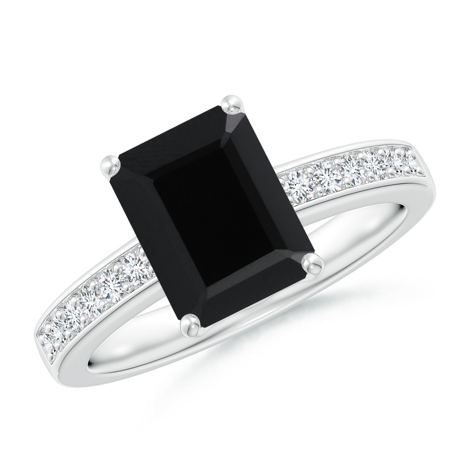 9x7mm AAA Octagonal Black Onyx Cocktail Ring with Diamonds in White Gold 