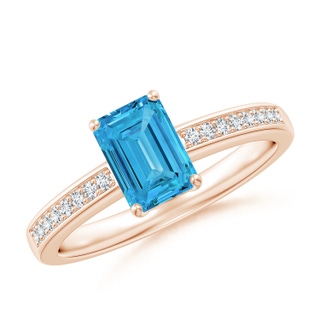 7x5mm AAAA Octagonal Fancy Intense Blue Diamond Cocktail Ring in 9K Rose Gold