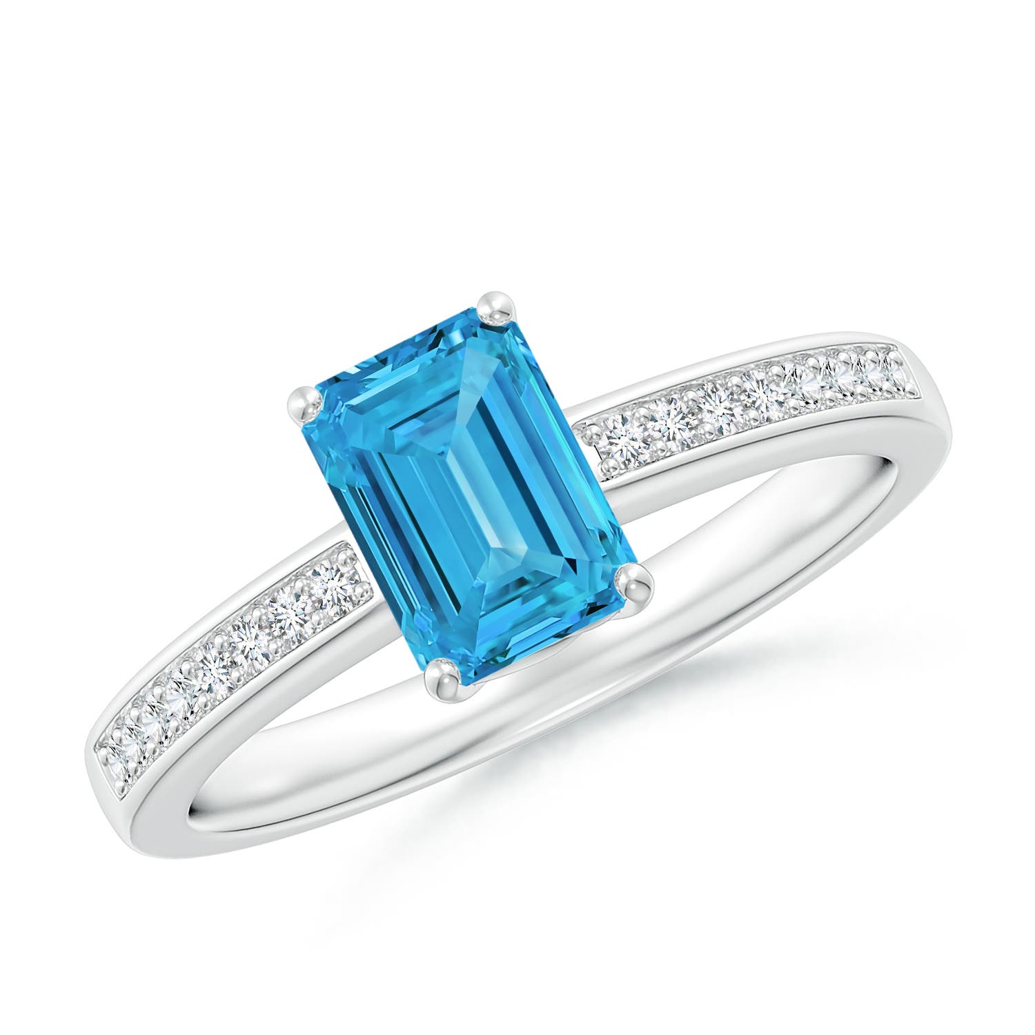 Angara 1.3 CTW Octagonal Fancy Intense Blue Diamond Engagement Ring in 14K White Gold