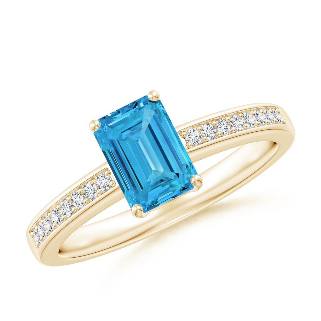 7x5mm AAAA Octagonal Fancy Intense Blue Diamond Cocktail Ring in Yellow Gold