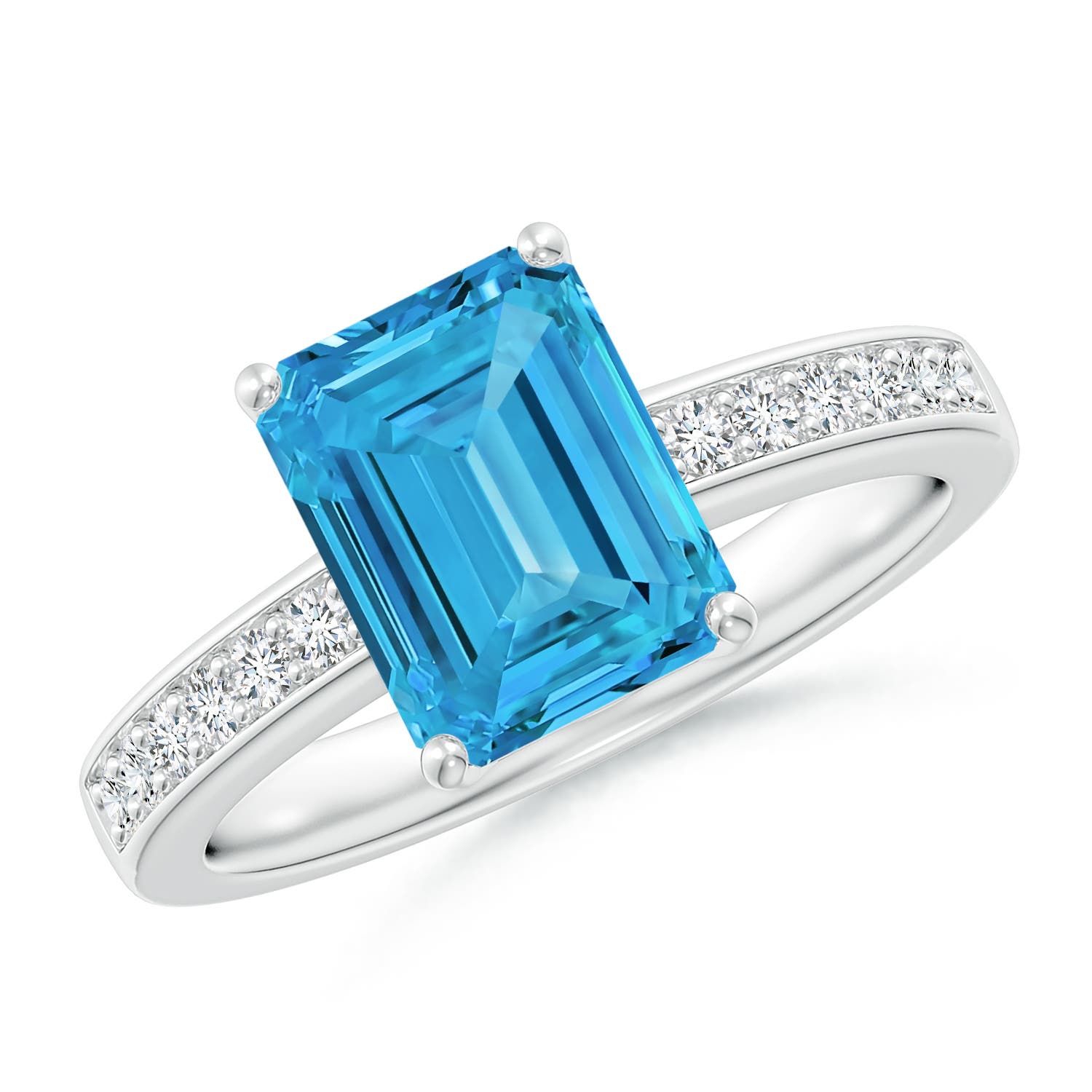 Angara 3.03 CTW Octagonal Fancy Intense Blue Diamond Engagement Ring in 14K White Gold