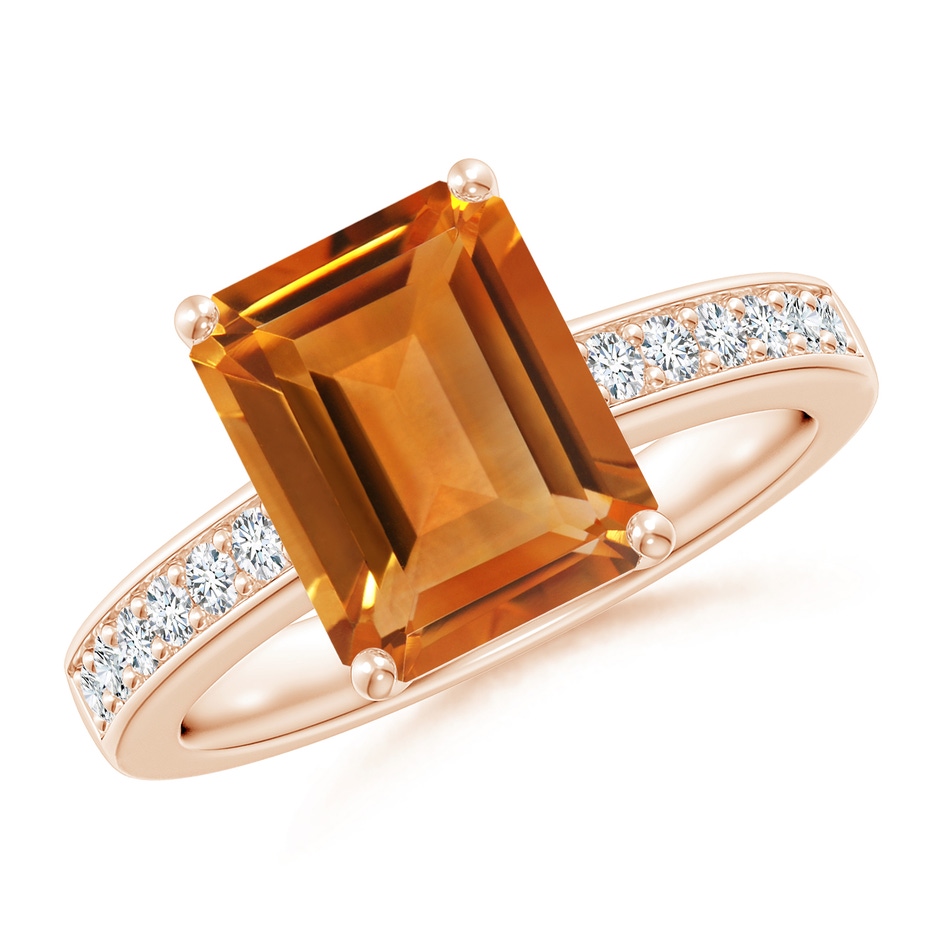 10x8mm AAA Octagonal Citrine Cocktail Ring with Diamonds in Rose Gold 